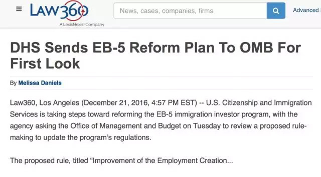 EB-5刷新草案已提交至白宫审阅